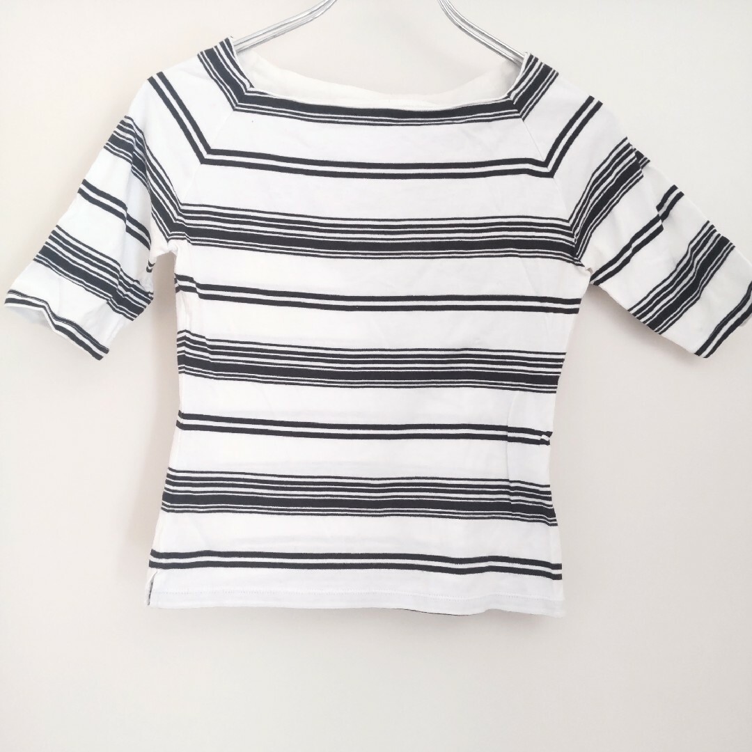 INED(イネド)のイネド スクエアネックボーダーTシャツ カットソー トップス ショート丈 レディースのトップス(Tシャツ(半袖/袖なし))の商品写真