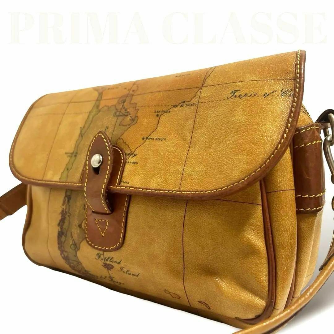 PRIMA CLASSE(プリマクラッセ)の美品　プリマクラッセ ショルダーバッグ フラップ 金具 地図柄 レザー　PVC レディースのバッグ(ショルダーバッグ)の商品写真