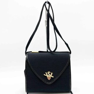 イヴサンローラン(Yves Saint Laurent)のYVES SAINT LAURENT イヴ・サンローラン ショルダーバッグ 斜め掛け 肩掛け YSL ロゴ ハート ラインストーン ブラック キャンバス レザー レディース USED 【中古】(ショルダーバッグ)