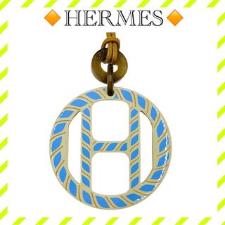 エルメス(Hermes)の美品 エルメス Hエキップ ネックレス バッファローホーン ブルー ベージュ(ネックレス)