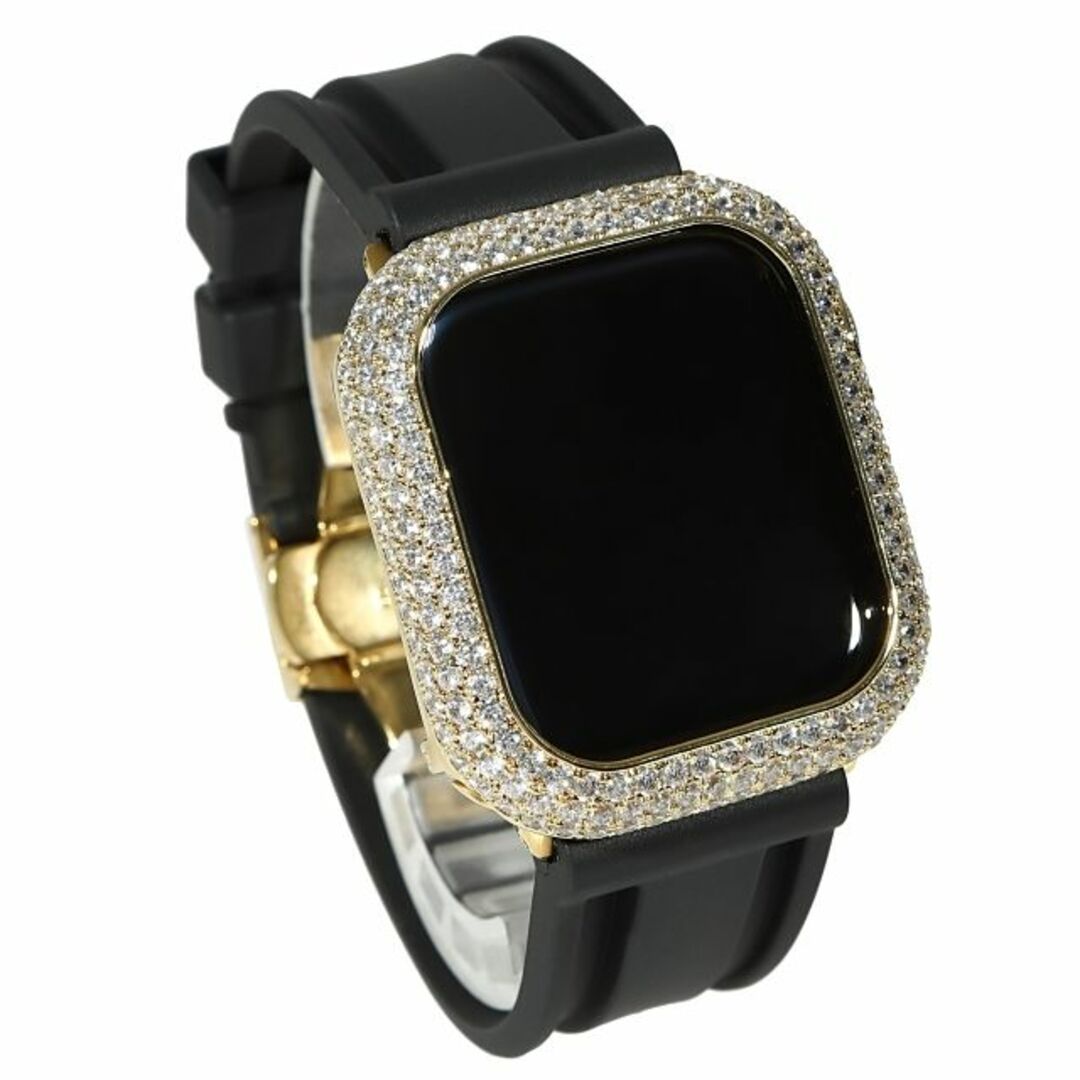 Apple Watch(アップルウォッチ)のアップルウォッチ カバー Series9/8/7【45mm】Apple watch カスタム ベゼル CZダイヤ（キュービックジルコニア）キラキラ ゴールド メンズの時計(その他)の商品写真