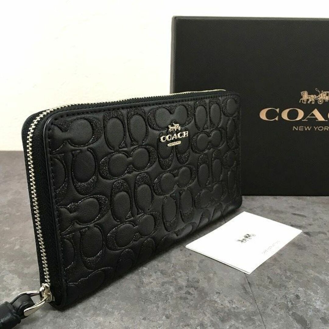 レザー品番未使用品 COACH ジップウォレット F80222 黒 303