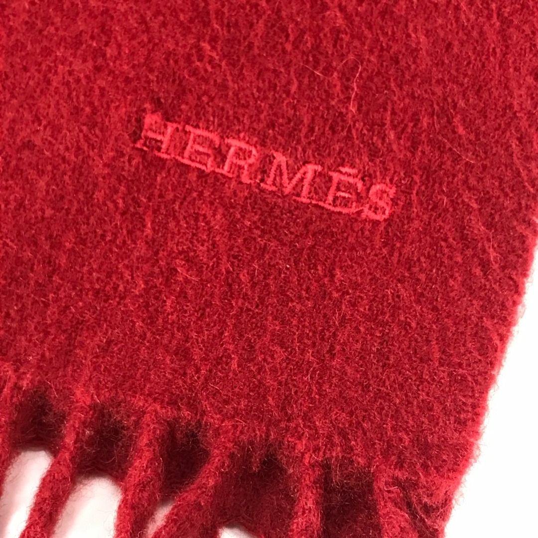 Hermes(エルメス)のエルメス HERMES ロゴ フリンジ マフラー カシミヤ レッド レディースのファッション小物(マフラー/ショール)の商品写真