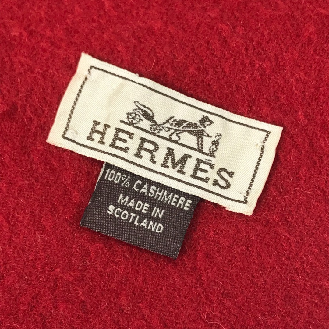 Hermes(エルメス)のエルメス HERMES ロゴ フリンジ マフラー カシミヤ レッド レディースのファッション小物(マフラー/ショール)の商品写真