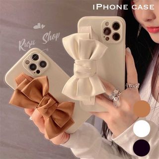 【13入荷】レザーリボン　ベルト　iPhoneケース　キャメル　韓国　かわいい(iPhoneケース)