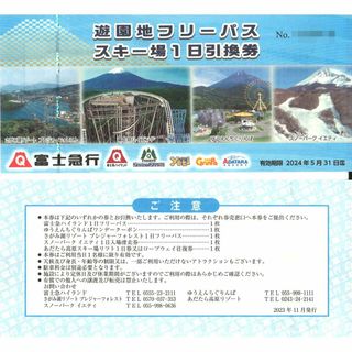 富士急行 株主優待 遊園地フリーパス･スキー場1日引換券(2枚) 24.5.31(遊園地/テーマパーク)
