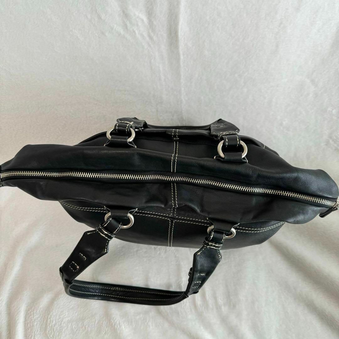 agnes b.(アニエスベー)のagnes b. トートバッグ ハンドバッグ ステッチ レザー ブラック レディースのバッグ(トートバッグ)の商品写真