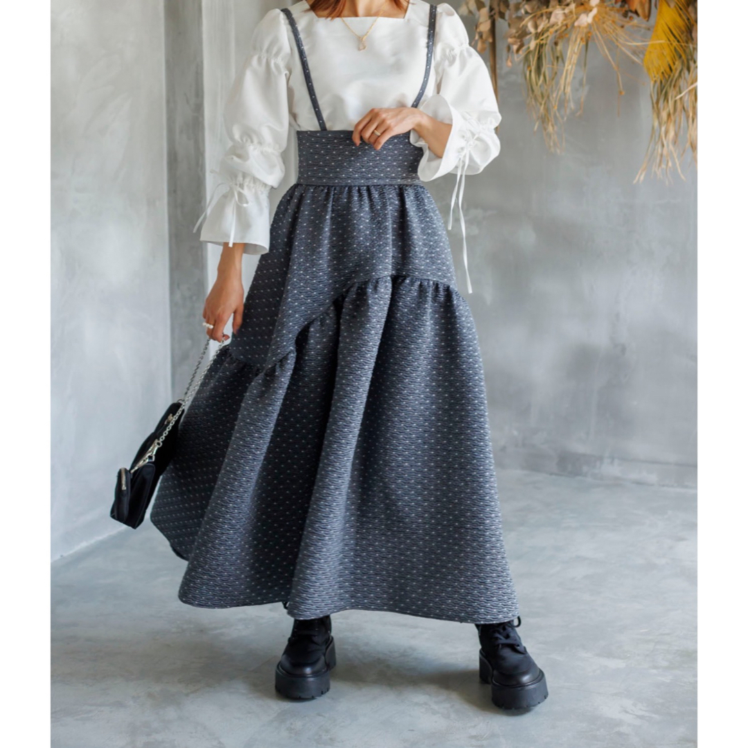 Bluelea Dot Jacquard suspenders skirt　 レディースのスカート(ロングスカート)の商品写真