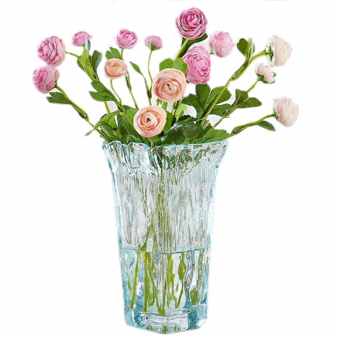 【色: ブルー】花瓶 ガラス おしゃれ 広口 花瓶 北欧 ブルー フラワーベースガラス色