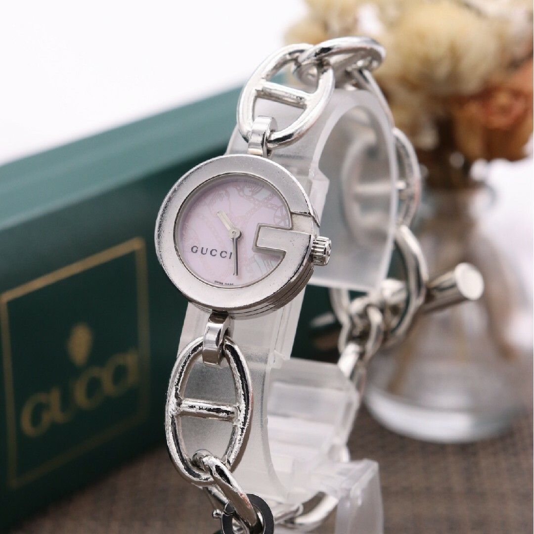GUCCI - 正規品【新品電池】GUCCI 107/フラワー ピンクシェル GUCCI - 正規品【新品電池】GUCCI 107/フラワー ピンクシェル