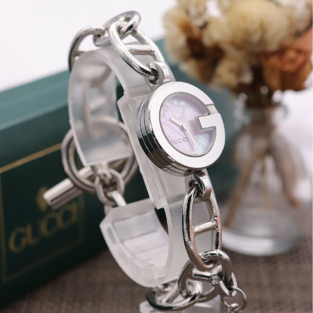 GUCCI - 正規品【新品電池】GUCCI 107/フラワー ピンクシェル GUCCI - 正規品【新品電池】GUCCI 107/フラワー ピンクシェル