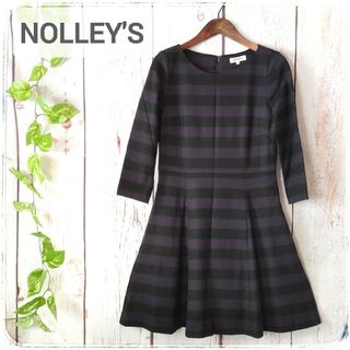 ノリーズ(NORIES)の【日本製】NOLLEY'S ワンピース   ひざ丈 七分袖 ボーダー柄　M(ひざ丈ワンピース)