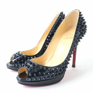 クリスチャンルブタン(Christian Louboutin)の【ドンドン見直し】良品☆クリスチャンルブタン YOLANDA オープントゥ パテントレザー パンプス ダークネイビー 37 1／2 伊製 箱　保存袋付(ハイヒール/パンプス)