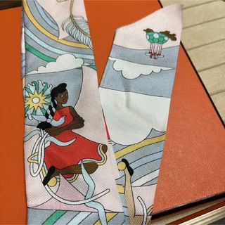 シルク リボン スカーフ オレンジ レディース ツイリー 新品 (バンダナ/スカーフ)