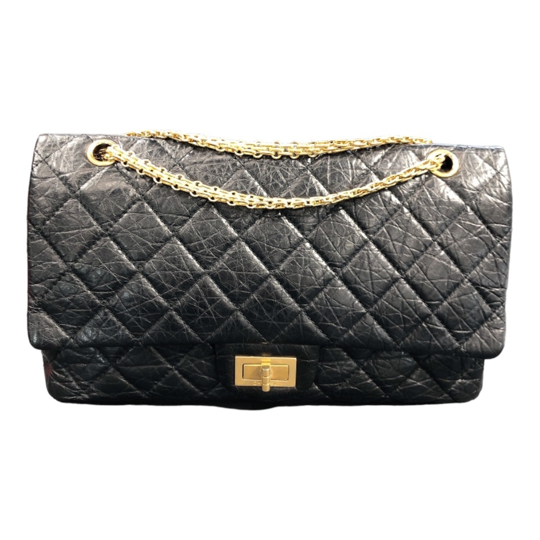 約31cm高さシャネル CHANEL 2.55マトラッセマキシ A37590 14番台 ブラック/ゴールド金具 エイジドカーフ レディース ショルダーバッグ