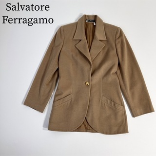 美品 サルヴァトーレ フェラガモ Salvatore Ferragamo ジャケット テーラード コットン アウター レディース イタリア製 40(M相当) ベージュコットン100％裏地
