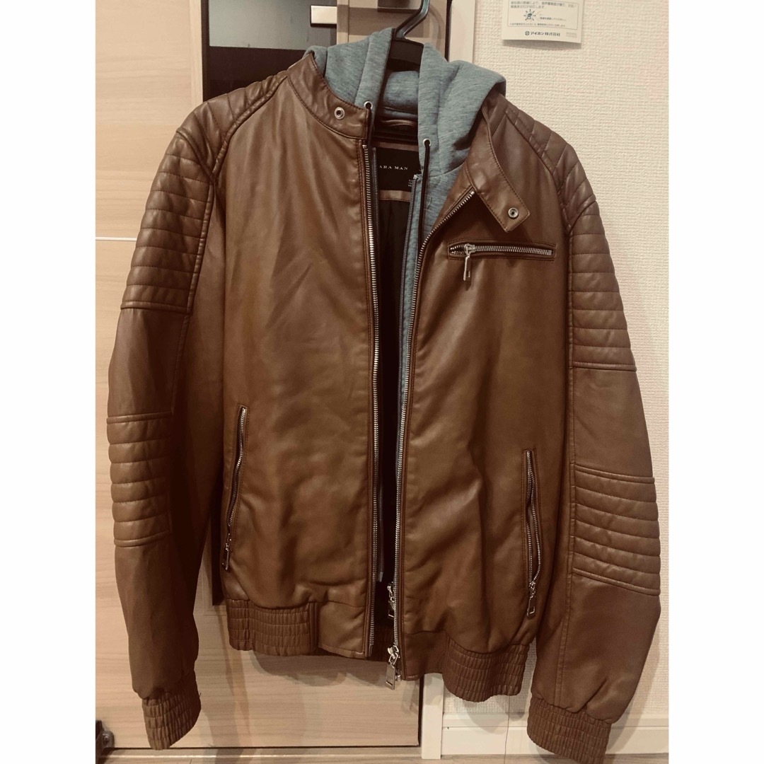 ZARA(ザラ)のZARA MAN キャメル　レザージャケット　茶色　ブラウン メンズのジャケット/アウター(レザージャケット)の商品写真