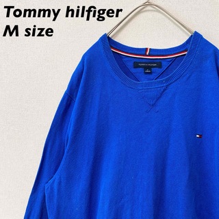 トミーヒルフィガー(TOMMY HILFIGER)のトミーヒルフィガー　ニット　セーター　無地　フラッグロゴ　男女兼用　青色　M(ニット/セーター)