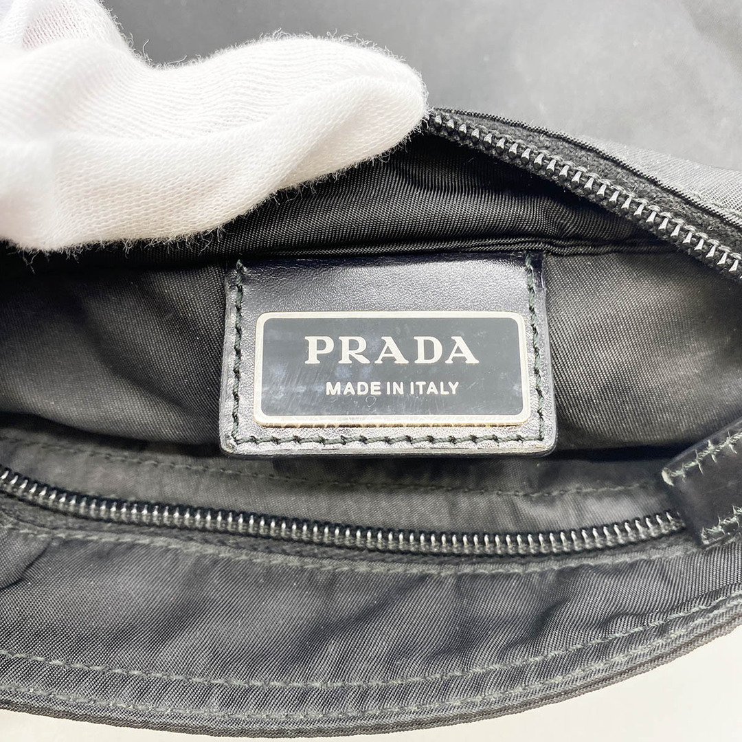 PRADA【プラダ】 プラダ ショルダーバッグ マチ無し ナイロン 三角ロゴ トライアングル ブラック 黒 レディース メンズスレ補修有-内側その他-内側