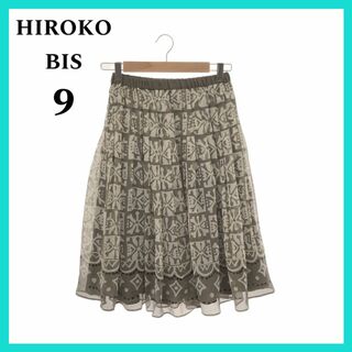 ヒロコビス(HIROKO BIS)のHIROKO BIS ヒロコビス スカート ひざ丈 フレア  総柄 9(ひざ丈スカート)