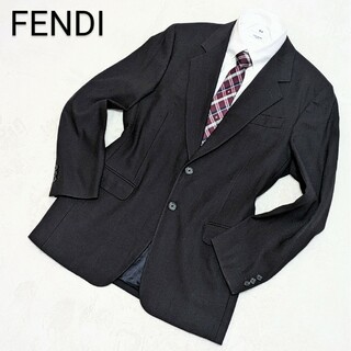 フェンディ(FENDI)の極美品　フェンディ　テーラードジャケット　黒　L　2B　希少大きめサイズ　総裏地(テーラードジャケット)