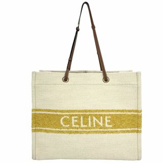 セリーヌ(celine)のCELINE セリーヌ トートバッグ ホリゾンタルカバ ロゴ ハンドバッグ 肩掛け 大容量 かばん 鞄 キャンバス  レザー   べージュ イエロー ゴールド金具 レディース【中古品】(ハンドバッグ)