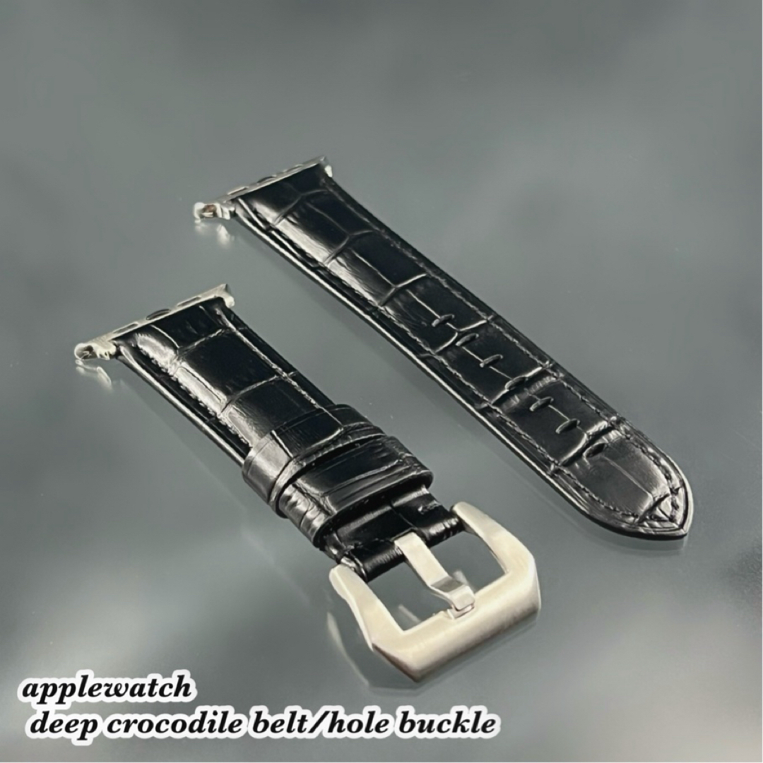 Apple Watch(アップルウォッチ)のアップルウォッチ ディープ クロコダイル ベルト 本革 牛革 メンズの時計(レザーベルト)の商品写真
