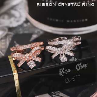 リボンリング　シルバー　韓国　キラキラ　量産型　ゆめかわ　指輪　フリーサイズ(リング(指輪))