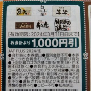 魚民、笑笑、白木屋、山内農場、目利きの銀次、千年の宴クーポン券(レストラン/食事券)