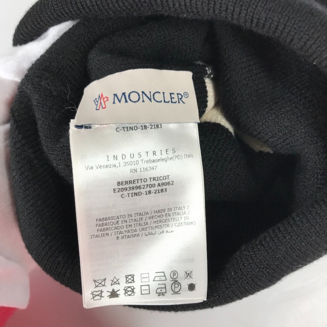 MONCLER(モンクレール)のモンクレール MONCLER ロゴ ビーニー 帽子 ニット帽 ニットキャッ ニット帽 ウール ブラック 美品 レディースの帽子(ニット帽/ビーニー)の商品写真