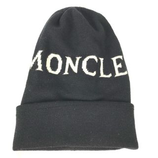 モンクレール(MONCLER)のモンクレール MONCLER ロゴ ビーニー 帽子 ニット帽 ニットキャッ ニット帽 ウール ブラック 美品(ニット帽/ビーニー)