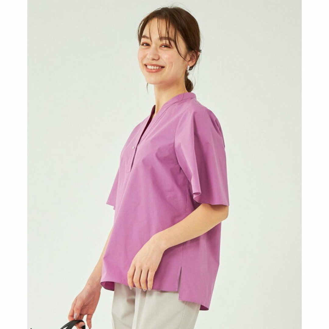 UNITED ARROWS green label relaxing(ユナイテッドアローズグリーンレーベルリラクシング)の【PINK】ブロード フェイクパールボタン フレア スリーブ シャツ レディースのトップス(シャツ/ブラウス(長袖/七分))の商品写真