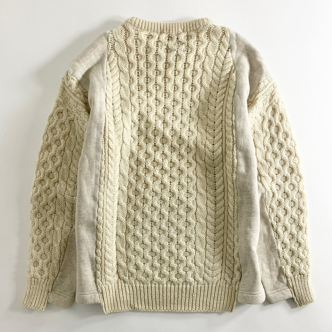 22a19 HURRAY HURRAY フレイフレイ アイルランド製 C6010L COMPOSITION SWITCH KNIT 再構築 リメイク ケーブル ニット セーター スウェット 切替 トップス クルーネック Mサイズ クリーム ベージュ系 MADE IN IRELAND メンズのトップス(ニット/セーター)の商品写真