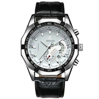 T117 新品 クロノグラ WEIGUAN 腕時計メンズ レザー白盤(腕時計)