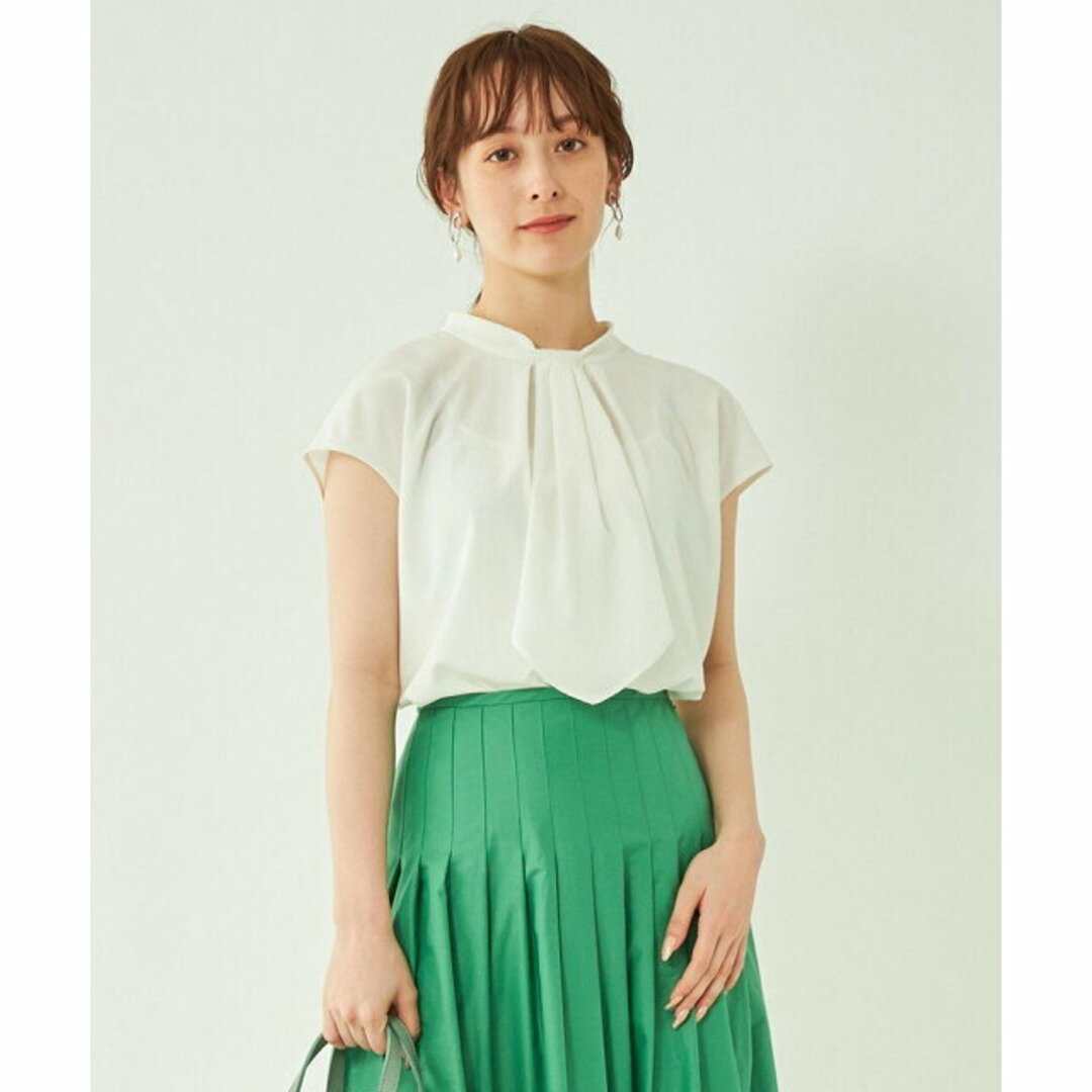 UNITED ARROWS green label relaxing(ユナイテッドアローズグリーンレーベルリラクシング)の【WHITE】ムジ ストライプ ボウタイ フレンチスリーブ ブラウス -マシンウォッシャブル- レディースのトップス(シャツ/ブラウス(長袖/七分))の商品写真