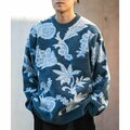 【BLUE】【L】モールフラワークルーネックセーター