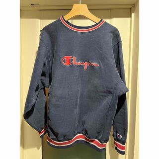 チャンピオン(Champion)の90s USA製　リバースウィーブ　リブライン　ナス紺　Ｌ(スウェット)