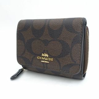 コーチ(COACH)のCOACH / コーチ ◆シグネチャー 三つ折り コンパクトウォレット ブラウン F41302 【財布/サイフ/ウォレット/wallet/コイン】 ブランド【中古】 [0220476842](財布)