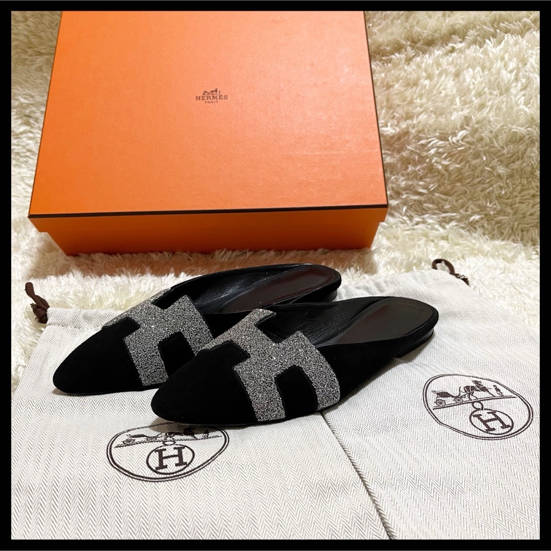 ✨美品✨HERMES ミュール サンダル パンプス Hロゴ 袋付き 黒24cm