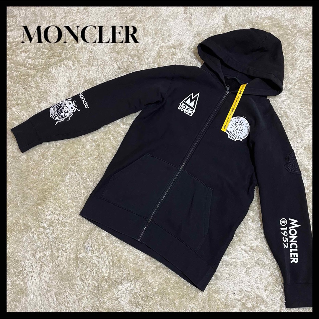 パーカー✨数回着用✨MONCLER ジーニアス ジップアップパーカー ロゴ 黒 M