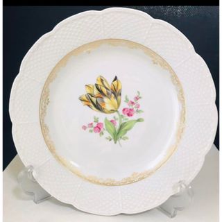 マイセン(MEISSEN)のマイセン　マルコリーニの花　19cmプレート　黄色のチューリップとピンクの花(食器)