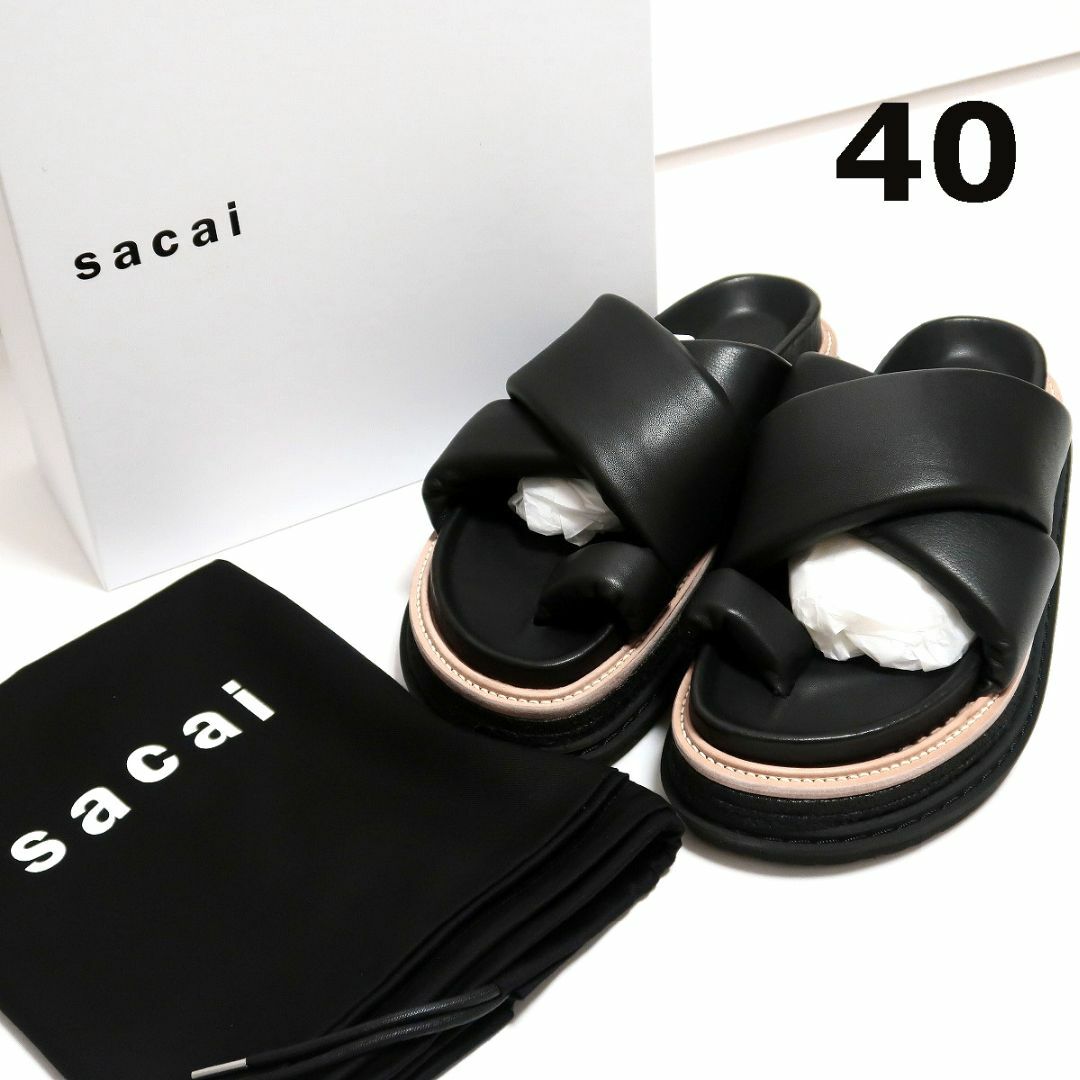 69300円SacaiのMen40 新品 Sacai レザー プラットフォーム サンダル ブラック スライド