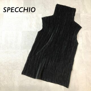 スペッチオ(SPECCHIO)のSPECHIO タートルネック プリーツ ノースリーブ カットソー ブラック(Tシャツ(半袖/袖なし))