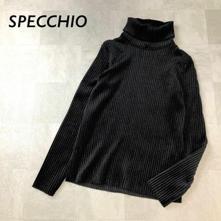 スペッチオ(SPECCHIO)の美品 SPECHIO タートルネック プリーツ カットソー 長袖 ブラック(Tシャツ(長袖/七分))