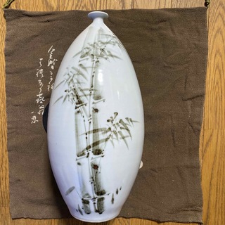 陶磁器◆白磁 竹模様 壺　置物/飾り(置物)