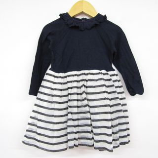 プチバトー(PETIT BATEAU)のプチバトー 長袖ワンピース ボーダー柄 ベビー 女の子用 24m/86cmサイズ ネイビー×ホワイト PETIT BATEAU(ワンピース)