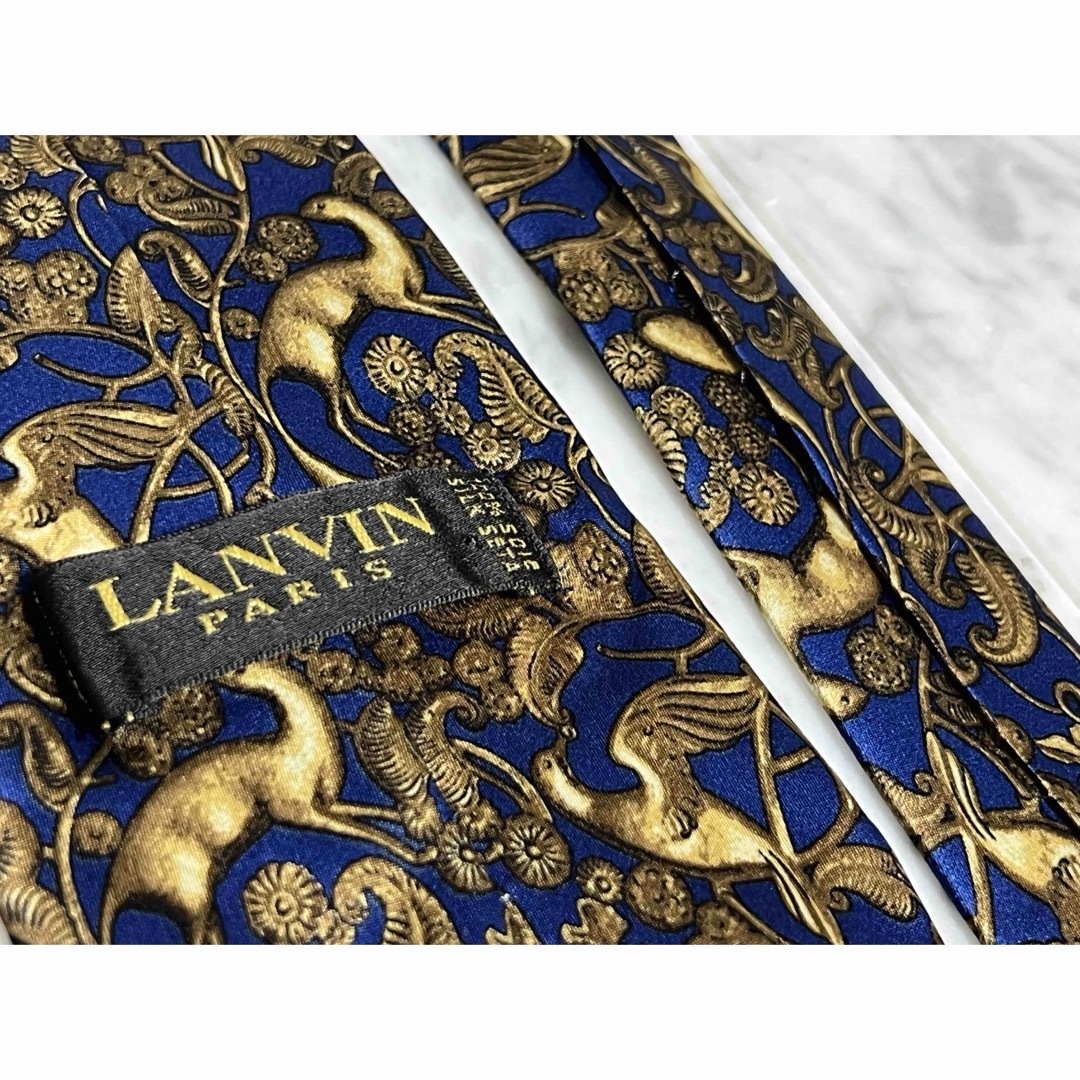 LANVIN(ランバン)の美品 LANVIN ネイビー系 Silk感強め 微光沢 フランス製 メンズのファッション小物(ネクタイ)の商品写真