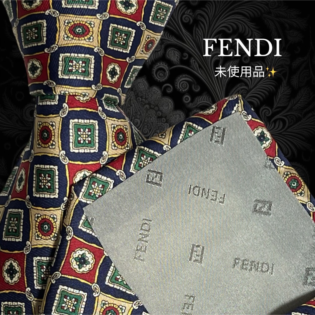 FENDI(フェンディ)の未使用品 FENDI イタリア製 ミニペイズリー 小紋 マルチカラー メンズのファッション小物(ネクタイ)の商品写真
