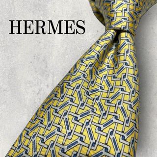 エルメス(Hermes)の美品 HERMES エルメス チェーン 総柄 ネクタイ イエロー 黄(ネクタイ)