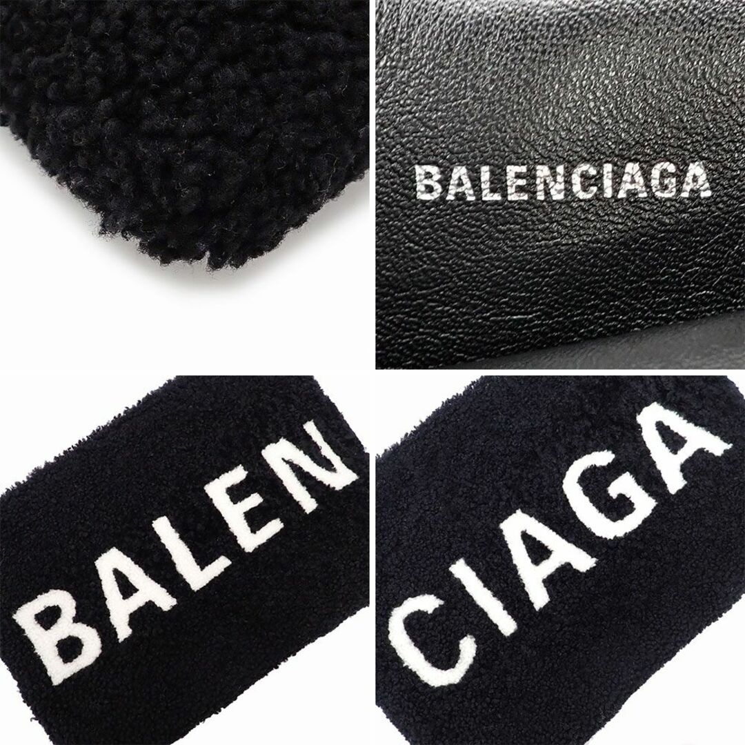 Balenciaga(バレンシアガ)の未使用品 バレンシアガ ムートン クラッチバッグ シアリングポーチ 492681 ブラック ホワイト ラムスキン メリノウール ロゴ  レディースのバッグ(クラッチバッグ)の商品写真